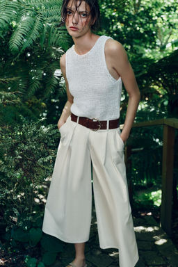 PANTAL?N CULOTTE CINTUR?N / Blanco