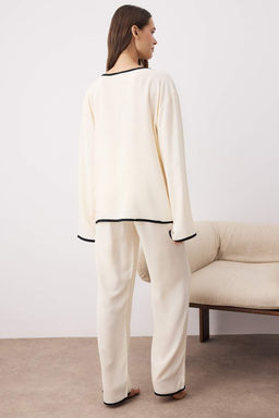 Ekru Biyeli Viskon Dokuma Pijama Tak?m? THMAW26PT00087 - Trendyolmilla фото 4
