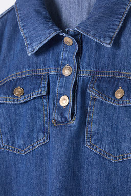 TRENDYOLMILLA Mavi Cep Detayl? Loose Mini Denim Gomlek Elbise TWOSS25EL00008 фото 7