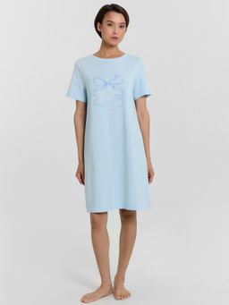 Сорочка ночная женская голубая с принтом и надписью "soft night dreams"