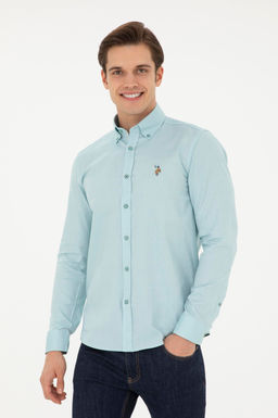 Мужская мятная базовая рубашка с длинным рукавом