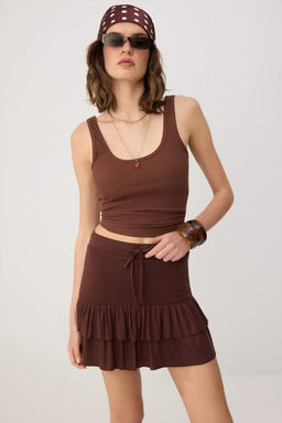 Kahverengi Duz Normal Bel Boru Paca K?sa Yumusak Orme Sort & Bermuda TWOSS26SR00226