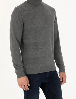 Gri Melanj Slim Fit Bal_k__ Yaka Triko Kazak - Pierre cardin фото 6