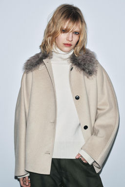 WOOL BLEND JACKET WITH FAUX FUR COLLAR ZW COLLECTION - Zara фото 11