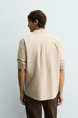 CAMISA REGULAR FIT LINO - ALGOD?N / Beige claro - Zara фото 3