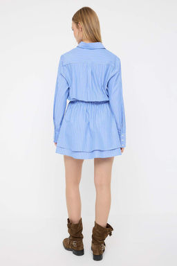 Mavi Cizgili Bel Lastik Detayl? Poplin Dokuma Elbise TWOAW26EL00189 - Trendyolmilla фото 4