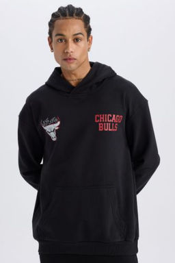DeFactoFit NBA Chicago Bulls Boxy Fit Kapusonlu Kal?n Sporcu Sweatshirt
