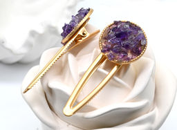 Зажим для волос Круг с натуральным аметистом 7*3*2см