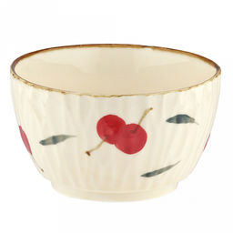 Вишенка Пиала фарфоровая 400мл, д11см, h6,5см, с деколью, отводка, рефленный борт, кремовый (Китай)