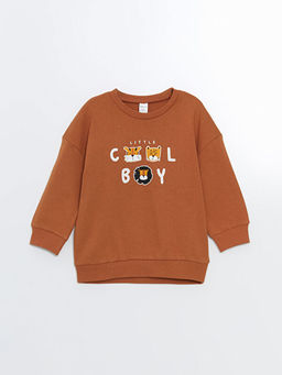 Bisiklet Yaka Bask?l? Erkek Bebek Sweatshirt