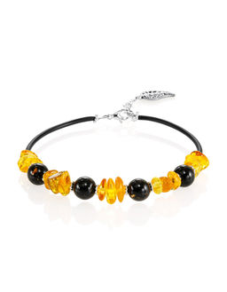 Яркий браслет-обруч из натурального янтаря и каучука Оклахома