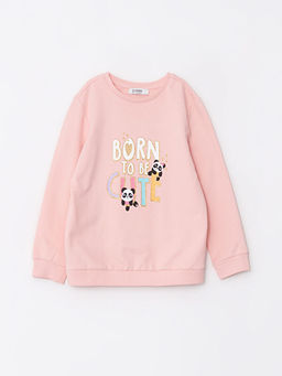 Bisiklet Yaka Bask?l? Uzun Kollu K?z ?ocuk Sweatshirt