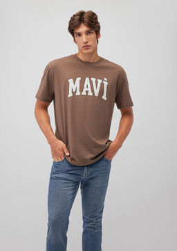 Mavi Logo Bask?l? Kahverengi Tisort