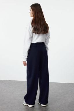Lacivert Bel Detayl? Straight/Duz Kesim Dokuma Kumas Pantolon TWOAW25PL00038