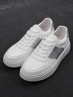 03-A1018-9 WHITE/SILVER Кроссовки женские (натуральная кожа)