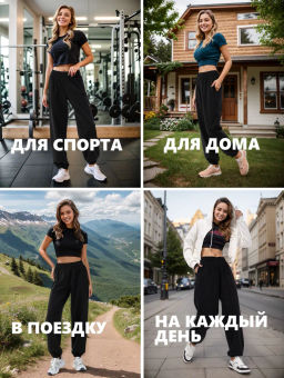 Брюки джоггеры из футера 2-х нитки с петлей ,черные - Binita фото 20