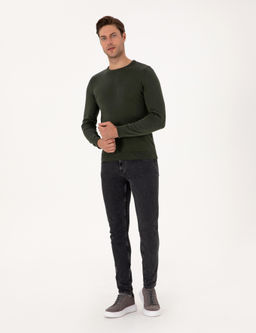 Koyu Haki Slim Fit Bisiklet Yaka Basic Triko Kazak - Pierre cardin фото 4