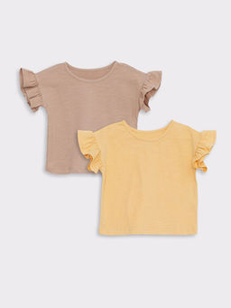 Bisiklet Yaka K?sa Kol Pamuklu K?z Bebek Ti??rt 2li