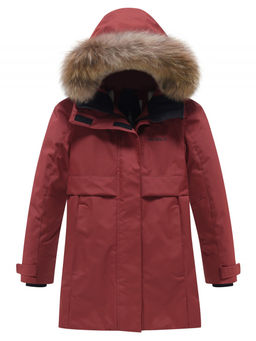 Парка зимняя подростковая для девочки с капюшоном и мехом бордового цвета 9534Bo