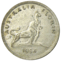 Монета 1 флорин (2 шиллинга) 1954 года Австралия  Королевский визит Елизаветы II