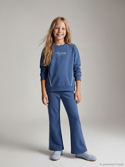Bisiklet Yaka K?z ?ocuk Soft Touch Sweatshirt ve E?ofman Alt?