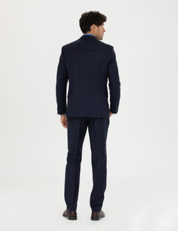 %100 Y_n Lacivert _izgili Ekstra Slim Fit Tak_m Elbise