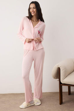 Pembe Kalp Bask?l? Fitilli Orme Pijama Tak?m? THMAW26PT00155 - Trendyolmilla фото 3