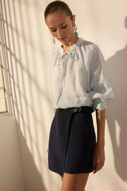 Trendyolmilla Lacivert %100 Keten Aksesuar Detayl? Sort Etek TWOSS25SR00091  фото 2