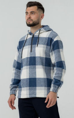 УТЕПЛЕННАЯ Толстовка клетка унисекс, т.синий - Knitka wear фото 14