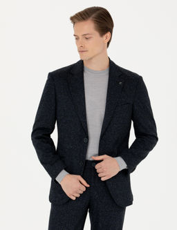 Lacivert Slim Fit Y_n Kar___ml_ Klasik Ceket