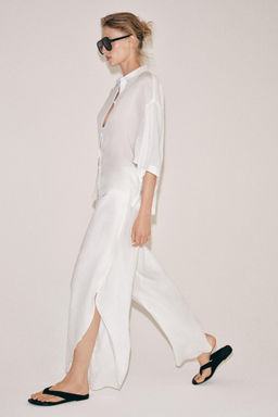 PANTAL?N LINO ABERTURAS ZW COLLECTION / Blanco - Zara фото 4