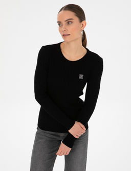 Siyah Slim Fit Basic Kazak