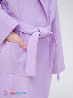 Детский вафельный халат с капюшоном сиреневый В-07 (18)