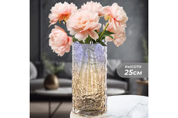 Ваза 12*12*25 см 2 л, бежево-синий, стекло