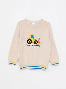 Bisiklet Yaka Uzun Kollu Desenli Erkek Bebek Triko Kazak