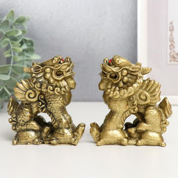 Нэцкэ фигурка «ПиЯО», полистоун, под бронзу, набор 2 шт., 9×5.3×8.5 см