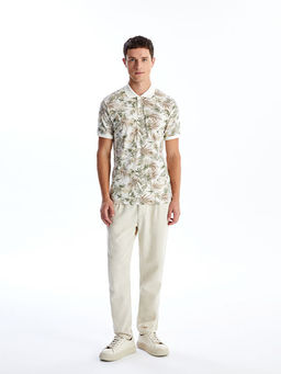 Polo Yaka K?sa Kollu Desenli Penye Erkek Ti??rt