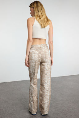 Ac?k Kahverengi Y?lan Desenli Straight/Duz Kesim Dokuma Pantolon TWOAW25PL00065 - Trendyolmilla фото 5