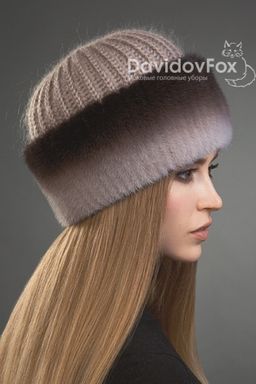 шапка Адель норка трикотаж капучино градэ украшение - Davidovfox фото 2
