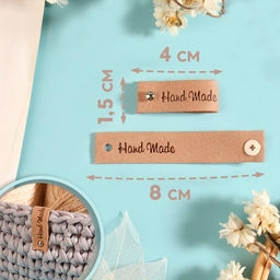 Бирка с кнопкой Hand made, 8×1.5 см, 10 шт., бежевая