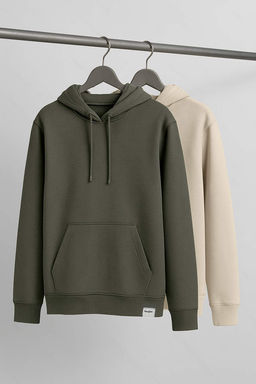 TRENDYOL MAN Siyah-Gri 2li Paket Regular/Normal Kesim Kapusonlu Ici Polar/S?cak Tutan Sweatshirt TMNAW24SW00000