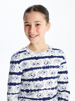 Bisiklet Yaka Lilo ve Stitch Bask?l? Uzun Kollu K?z ?ocuk Ti??rt - Waikiki фото 3