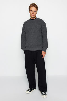 Antrasit Oversize Fit Genis Kal?p Bisiklet Yaka Basic Triko Kazak TMNAW23KZ00189