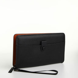 Портмоне-клатч мужской на молнии, с ручкой, наружный карман, чёрное