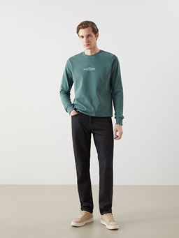 Bisiklet Yaka Uzun Kollu Bask?l? Erkek Sweatshirt