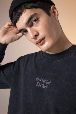 Толстовка оверсайз с круглым вырезом - Defacto фото 3