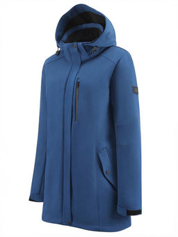 Парка женская софтшелл виндстоппер удлинённая с капюшоном синего цвета 9618_1S