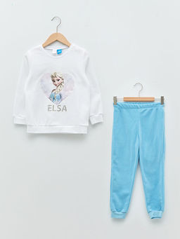 Bisiklet Yaka Elsa Bask?l? Uzun Kollu Polar K?z ?ocuk Pijama Tak?m?