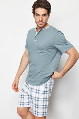 TRENDYOL MAN Yesil %100 Pamuk Regular Fit Ekose Orme Sortlu Pijama Tak?m? THMSS21PT0326 - Trendyolmilla фото 2