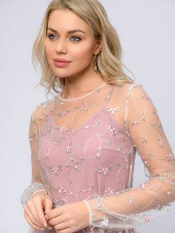 УЦЕНКА. Платье розового цвета длины миди с отделкой из фатина - 1001dress фото 8